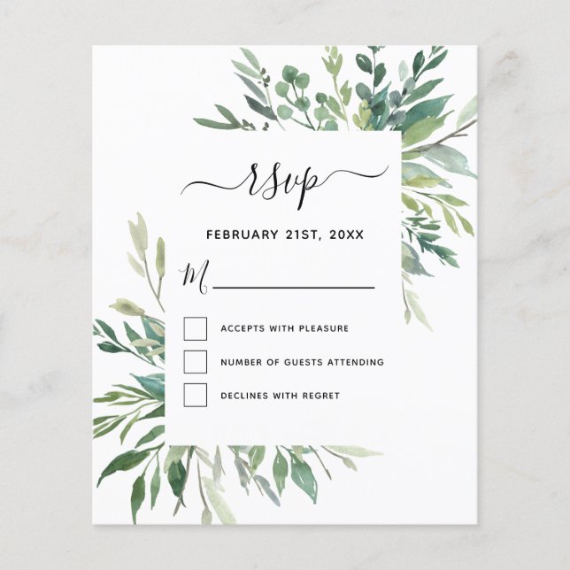 Budget RSVP Botanical Greenery Foliage Flyer (Front)
