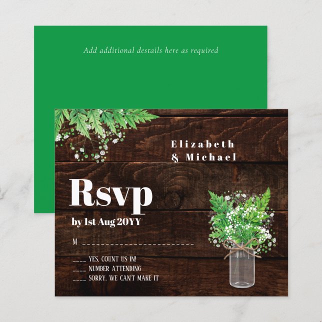 Budget RSVP Rustic Ferns Greenery Trends Wedding (Front/Back)