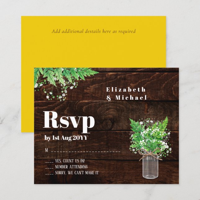 Budget RSVP Rustic Ferns Greenery Trends Wedding (Front/Back)