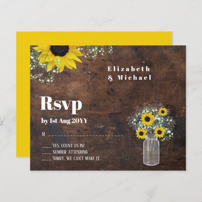 Budget RSVP Rustic Sunflowers Wedding (Front/Back)