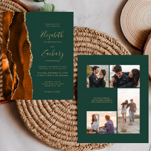 Budget Rust Agate Green 4-Photo Wedding Invite