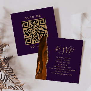 Budget Rust Agate Purple Wedding QR Code RSVP Enclosure Card