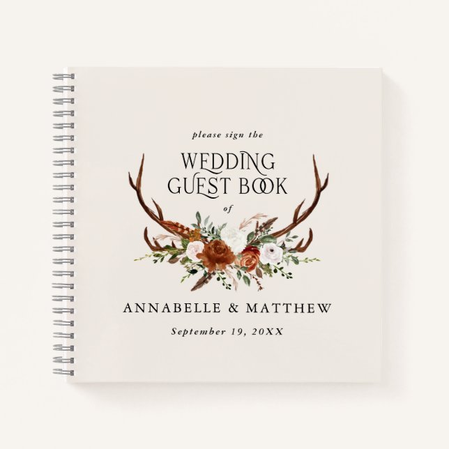 Budget rust cream floral wedding guest book rustic (Front)