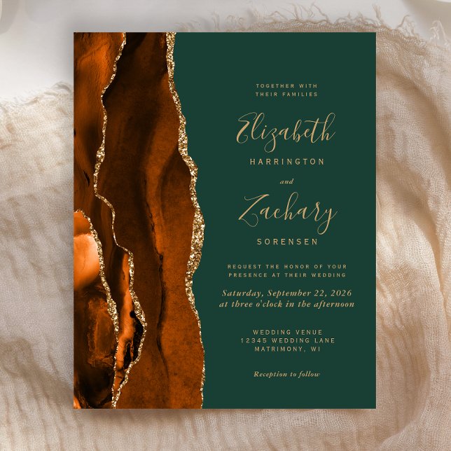 Budget Rust Dark Green Agate Wedding Invitation (Creator Uploaded)