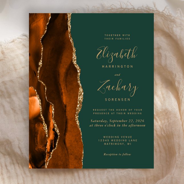 Budget Rust Dark Green Agate Wedding Invitation (Creator Uploaded)