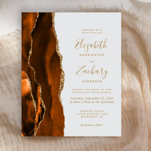 Budget Rust Gold Agate Gray Wedding Invitation