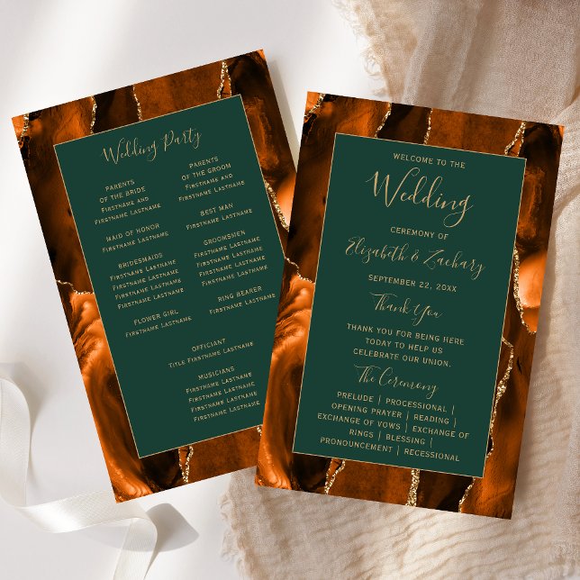 Budget Rust Gold Agate Green Wedding Program (Creator Uploaded)
