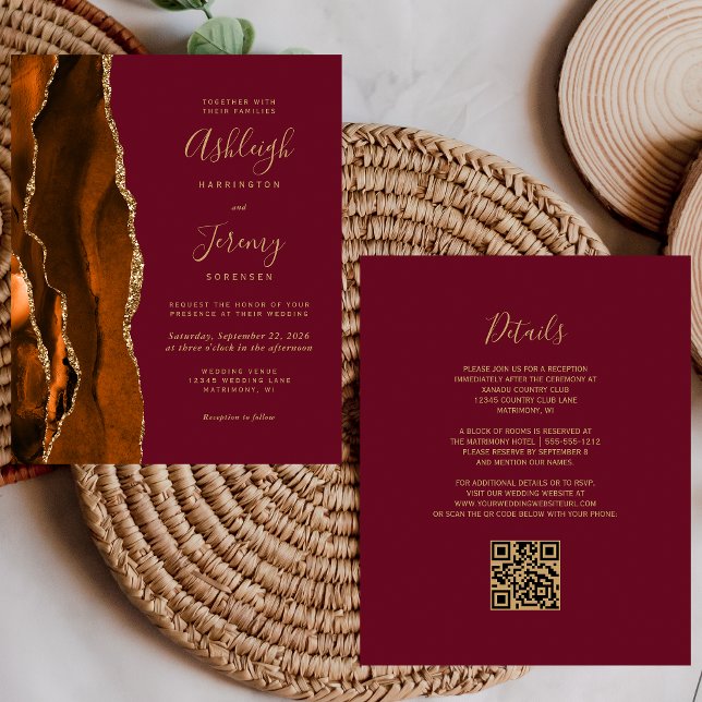 Budget Rust Gold Burgundy QR Code Wedding Invite (Creator Uploaded)