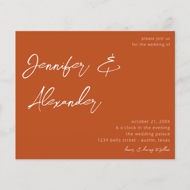 Budget Rust Orange Calligraphy Photo Wedding V2 Flyer (Front)