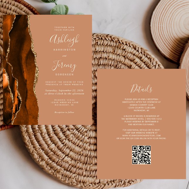 Budget Rust Terracotta QR Code Wedding Invitation (Creator Uploaded)
