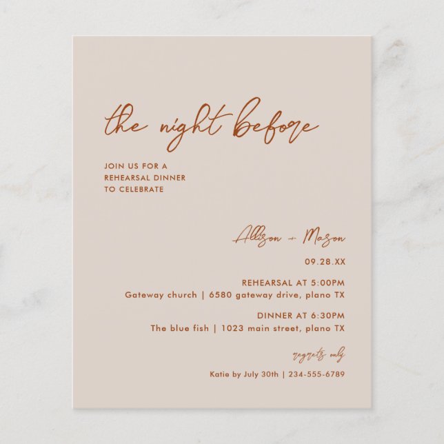 Budget Rust The Night Before Rehearsal Dinner (Front)