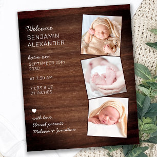 Budget Rustic 3 Photo Baby Shower Birth Thank You