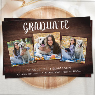 Budget Rustic 3 Photo Graduation Invitation