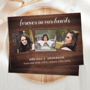 Budget Rustic 3 Photo Memorial Funeral Thank You Card