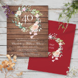Budget Rustic 40th Anniversary Ruby Floral Invite<br><div class="desc">Featuring a delicate watercolor floral greenery garland on a rustic wood panels background, this chic botanical 40th wedding anniversary budget invitation can be personalised with your special ruby anniversary information. The reverse features a matching floral garland framing your anniversary dates in elegant white text on a ruby background. Designed by...</div>
