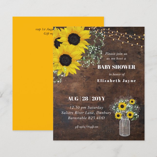 BUDGET Rustic Baby Shower Sunflowers Invite (Front/Back)