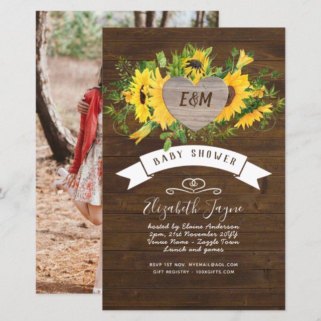 BUDGET Rustic Baby Shower Sunflowers Invite (Front/Back)