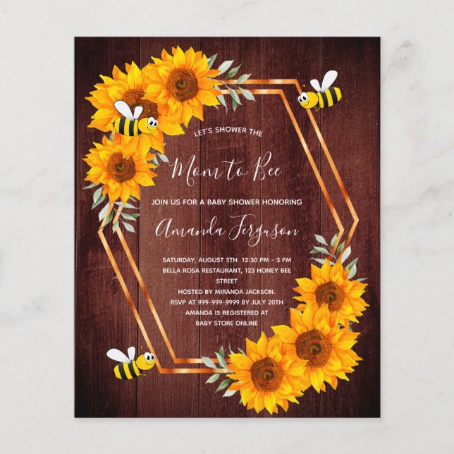 Budget Rustic Bee Baby Shower Sunflower Invitation (Front)