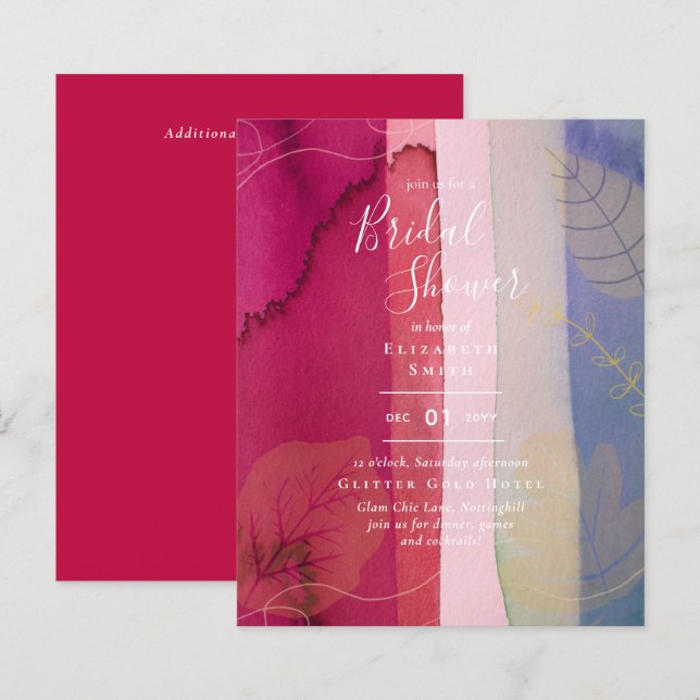 Budget Rustic Berry Red Gold Bridal Shower Invite (Front/Back)