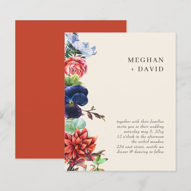 Budget Rustic Blooms Floral Wedding Invitations (Front/Back)