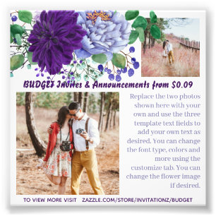 BUDGET Rustic BLUE Flowers Photo Text Template Print