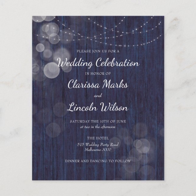BUDGET Rustic Bokeh Lights Wedding Invitation (Front)