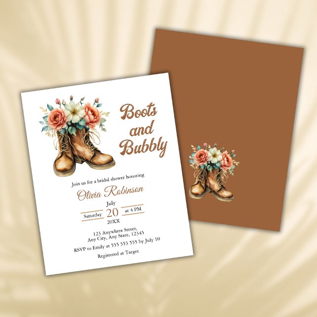 Budget Rustic Boots & Bubbly Bridal Shower Invite  (Budget Rustic Boots and Bubbly Western Country Bridal Shower Invitation )