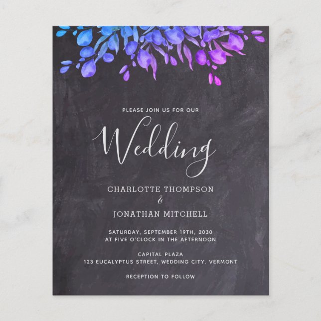 Budget Rustic Botanical Leaves Wedding Invitation (Front)