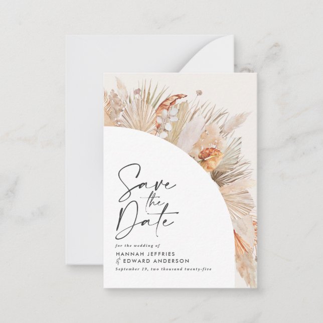 budget rustic botanical pampas grass wedding card (Front)