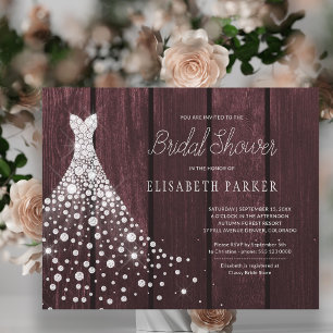 Budget rustic burgundy bridal shower invitation