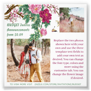 BUDGET Rustic Burgundy Pink Floral PHOTO Template Print