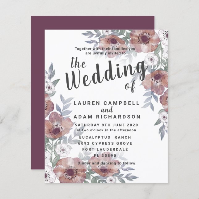 Budget Rustic Burnt Orange Wedding Invitation (Front/Back)