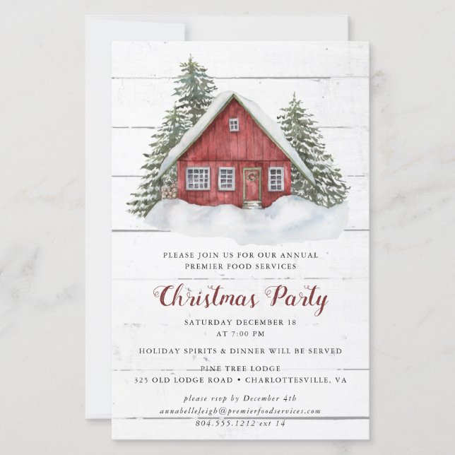 Budget Rustic Cabin Christmas Party Invitation  (Front)