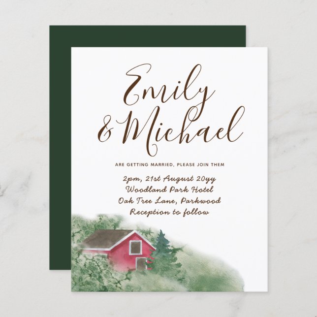 Budget Rustic Cabin in Woods Wedding Invite (Front/Back)