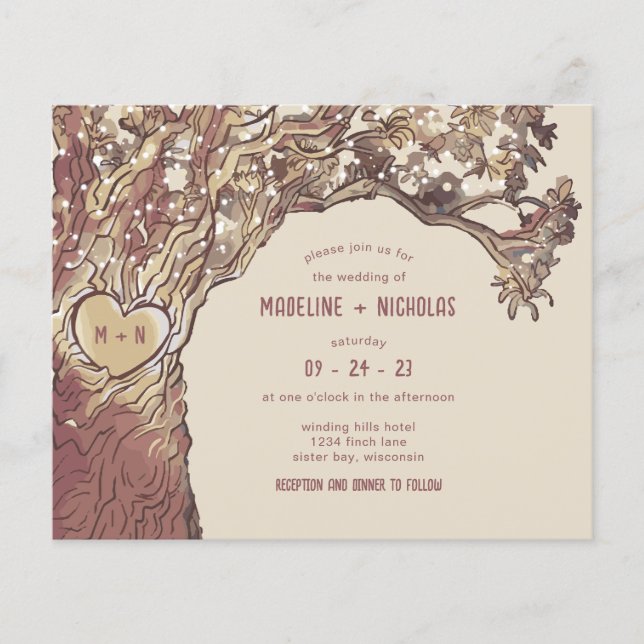 BUDGET Rustic Carved Heart Tree Wedding Invitation (Front)