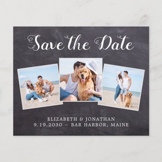 Budget Rustic Chalkboard 3 Photo Save The Date W (Front)