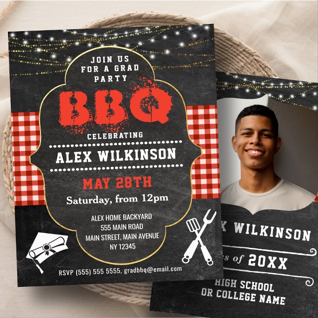 BUDGET Rustic Chalkboard BBQ Party Grad Invitation (Creator Uploaded)