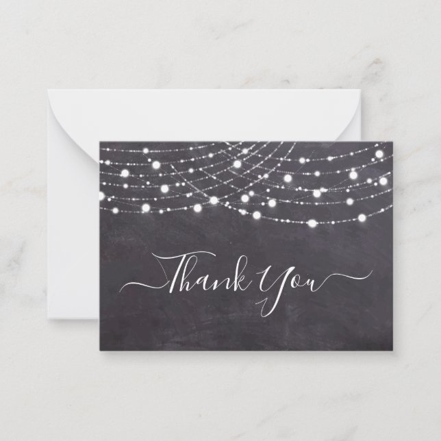 Budget Rustic Chalkboard String Lights Thank You Card (Front)