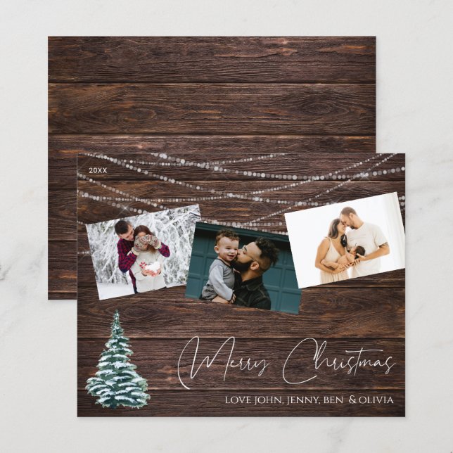 Budget Rustic Christmas Tree 3 Photo & Lights Wood (Front/Back)