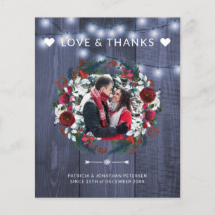 Budget rustic Christmas wedding thank you card
