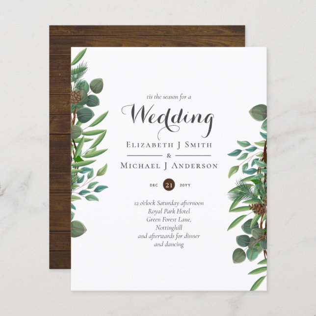 Budget Rustic Christmas Wedding Winter Invites (Front/Back)