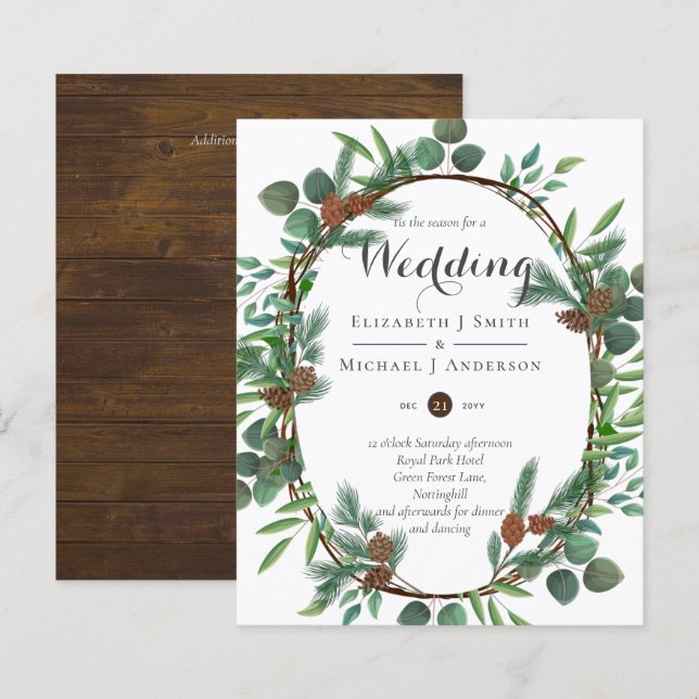 Budget Rustic Christmas Wedding Winter Invites (Front/Back)
