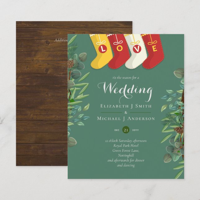 Budget Rustic Christmas Wedding Winter Invites (Front/Back)