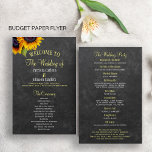 BUDGET Rustic country sunflower wedding program Flyer<br><div class="desc">Elegant country rustic wedding ceremony and party budget affordable program template featuring two beautiful yellow orange sunflowers and a faux gold and white chic calligraphy script on a dark grey charcoal chalkboard background. Personalise it with your details! Suitable for garden rustic country summer or autumn fall backyard outdoor weddings. PLEASE...</div>