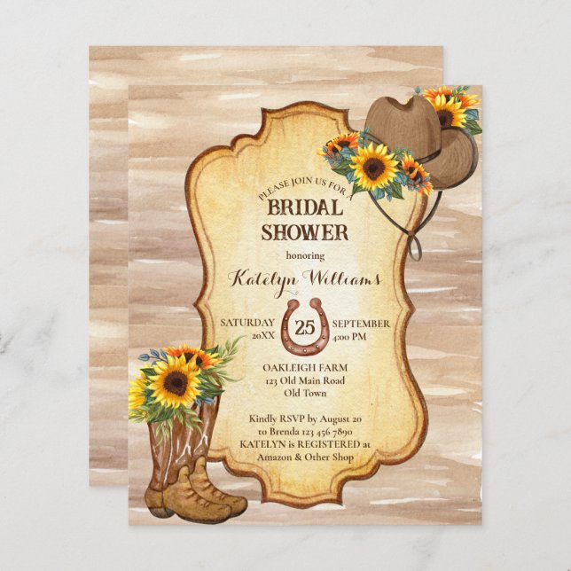 Budget Rustic cowboy boots and hat sunflowers (Front/Back)
