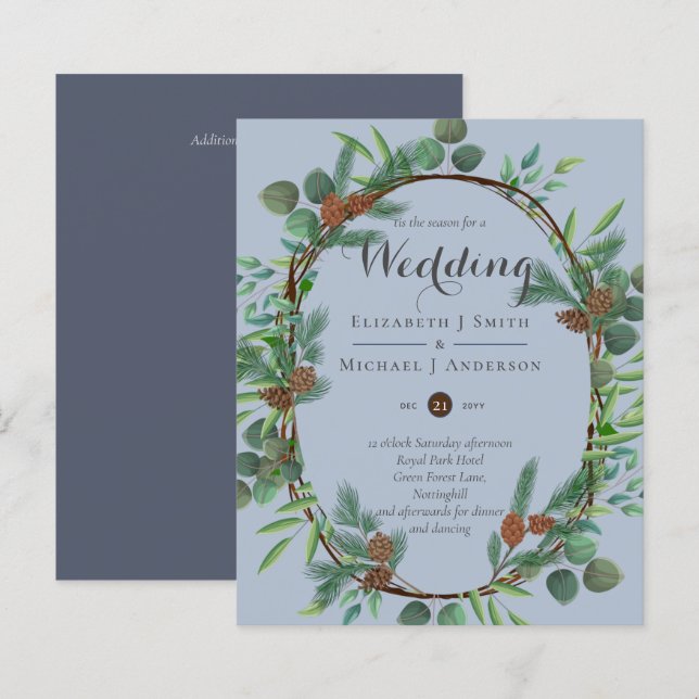 Budget Rustic Dusty Blue Fall Winter Invites (Front/Back)
