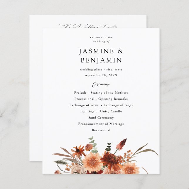 Budget Rustic Earth Florals Wedding Program (Front/Back)