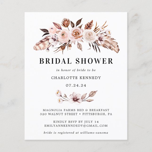 Budget Rustic Earth-tone Boho Bridal Shower  (Front)