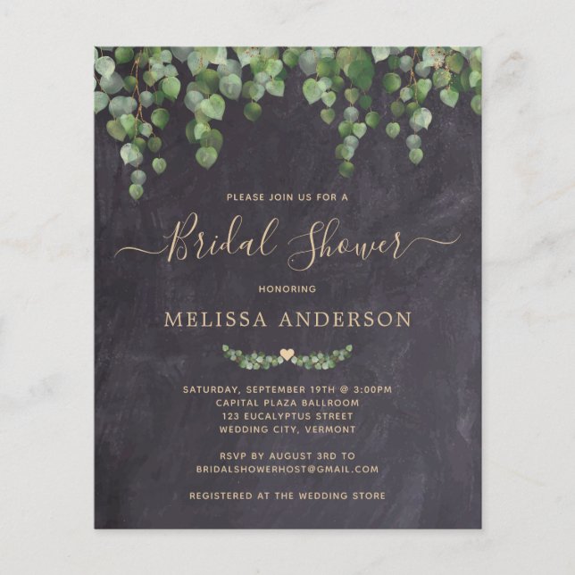 Budget Rustic Eucalyptus Bridal Shower Invitation (Front)