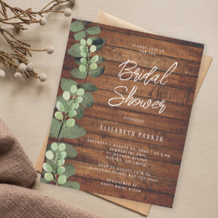 Budget rustic eucalyptus bridal shower invitation